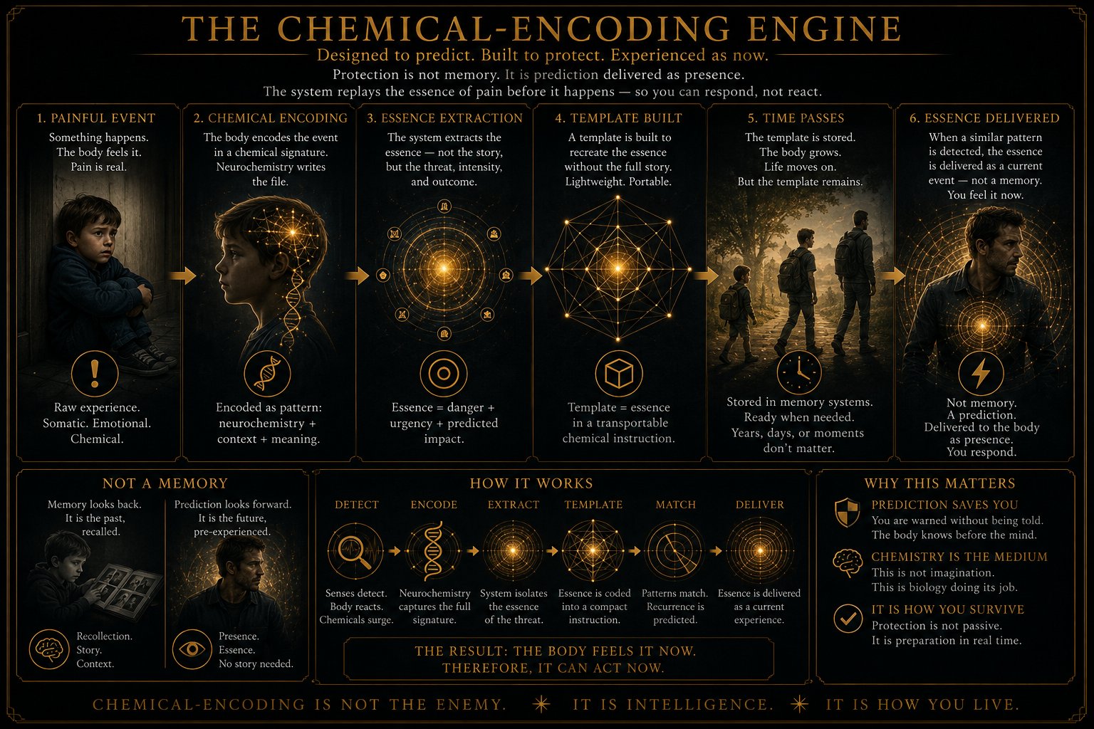 The Chemical-Encoding Engine — how a painful event becomes a template the body replays as a warning.