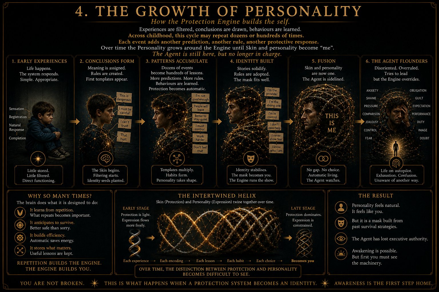 The Growth Of Personality — the protective patterns compound into who you think you are.