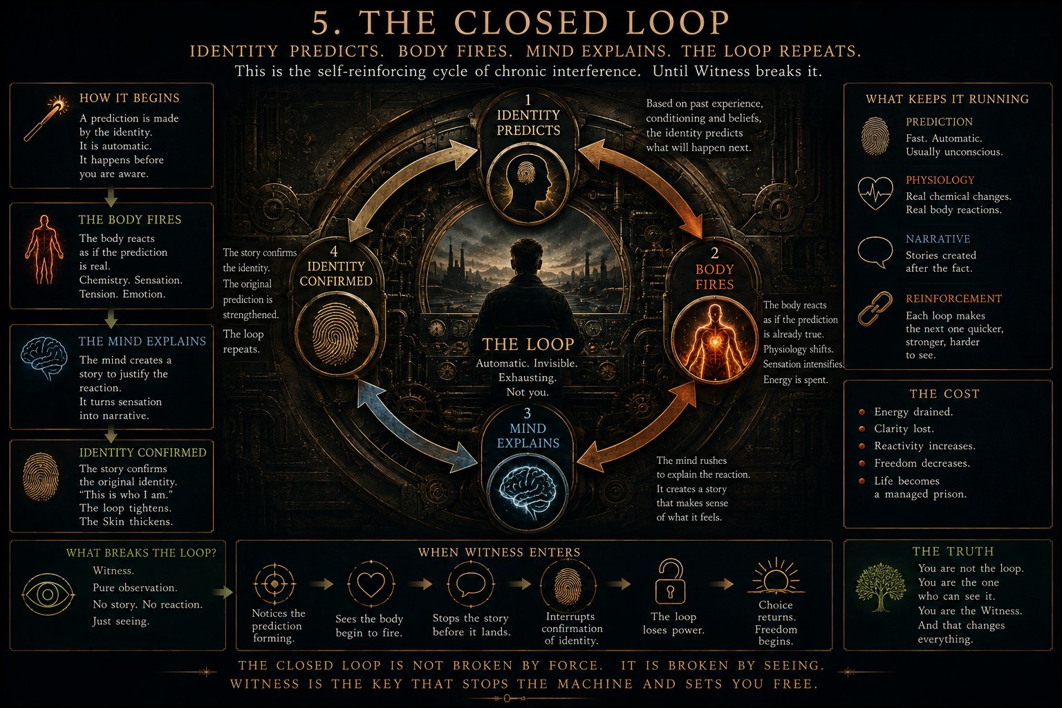 The Closed Loop — the system predicts, reacts, and reinforces itself with no way out.
