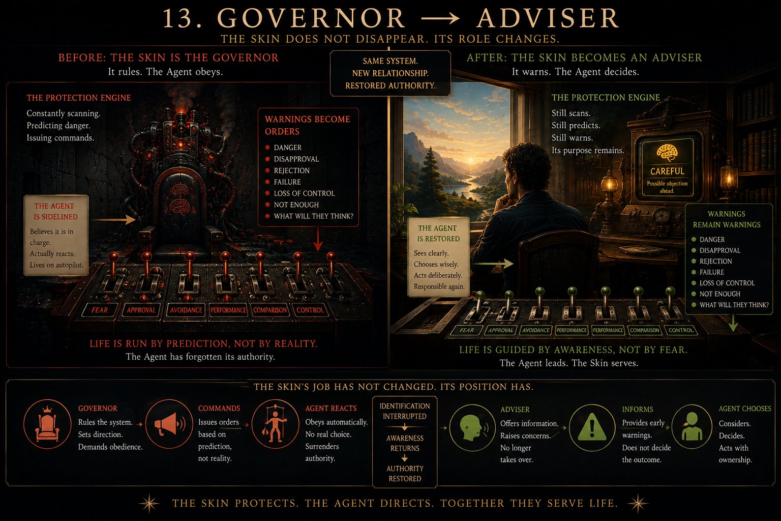 Governor → Adviser: the skin’s job doesn’t change, its position does — from ruler to counsel.