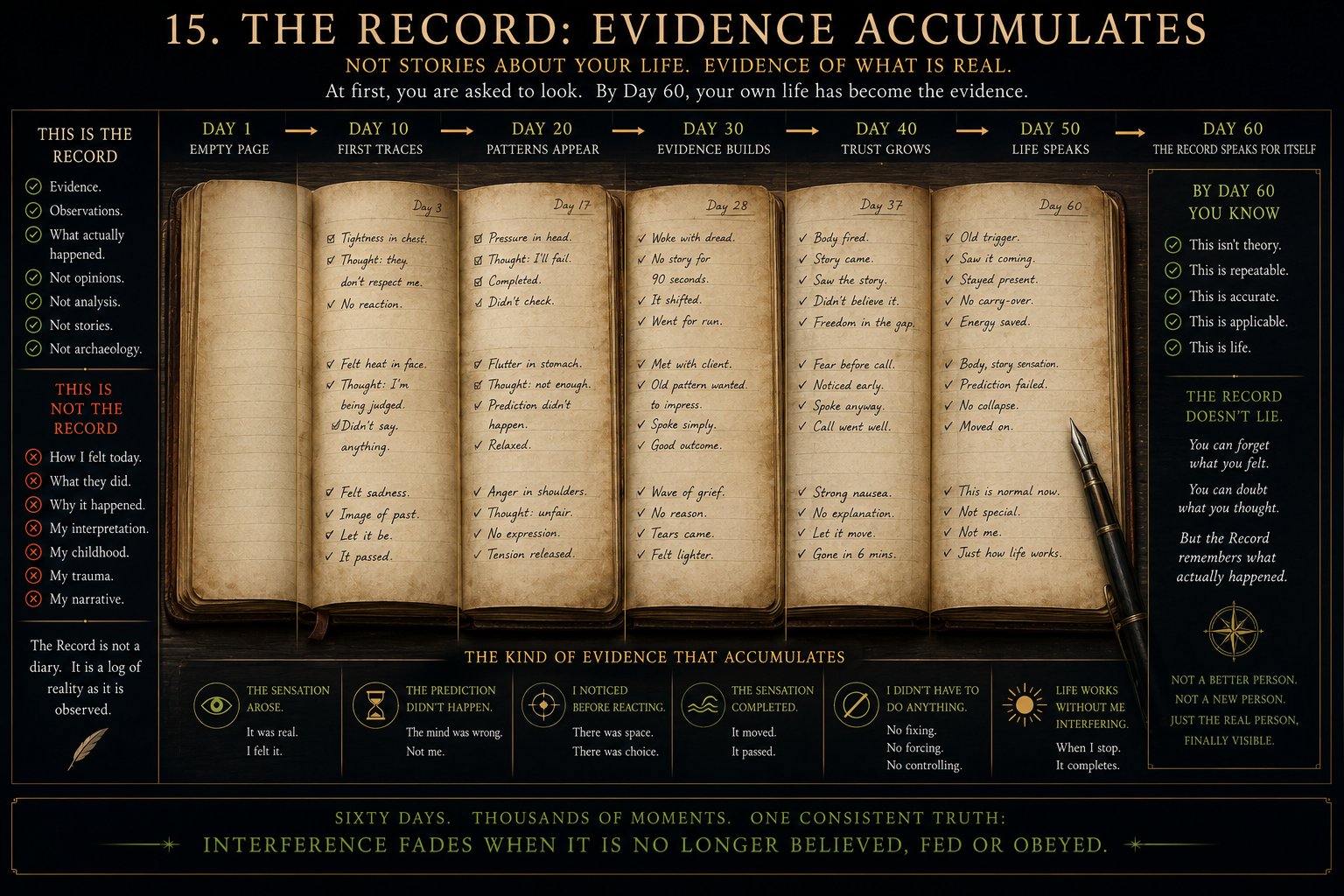 The Record — Evidence Accumulates: proof the new pattern is real, logged day by day.