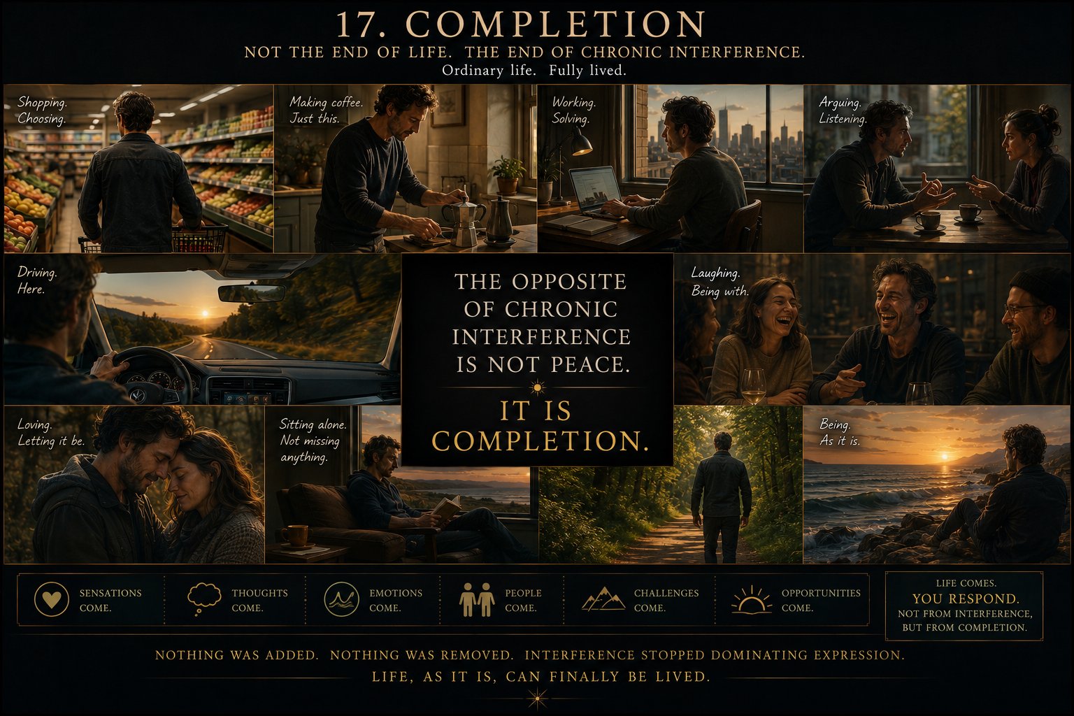 Completion — the experience finally runs its course and resolves.
