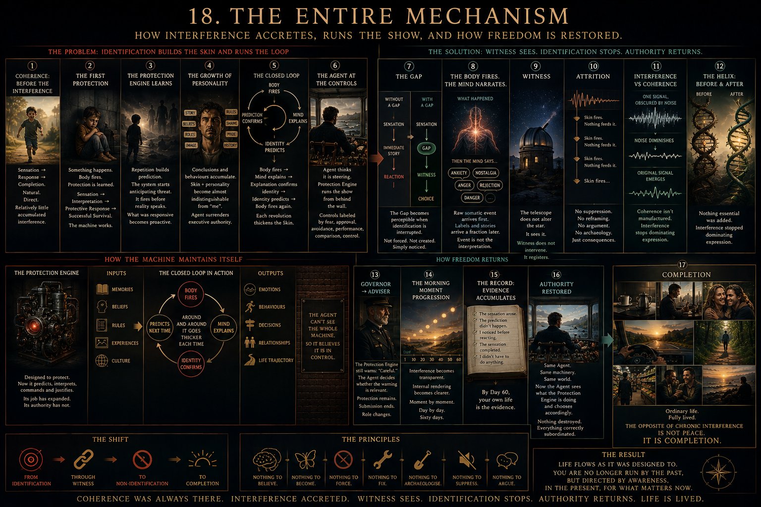 The Entire Mechanism — the whole system, start to finish, in one frame.