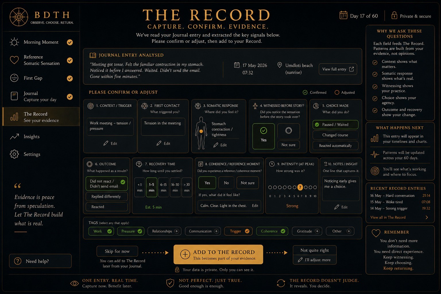 The Record — a screen from the Stand-Down app.